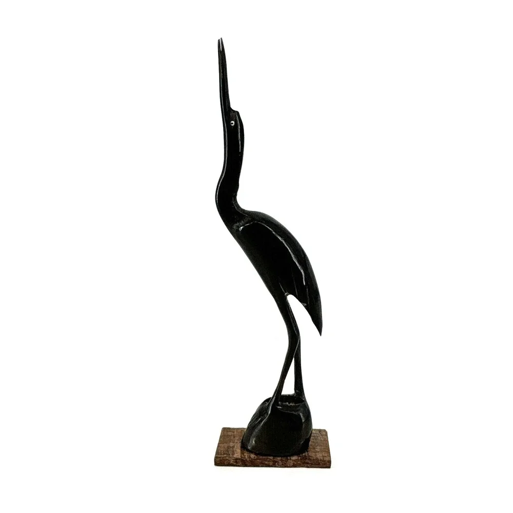 60s Bird‎ Stork Egret Heron Crane Carved Horn Figurine Sculpture Vtg MCM 11